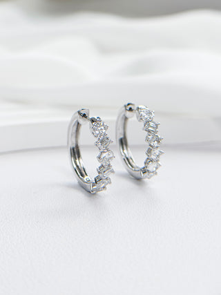 Multifaceted Mixed Shape Diamond Huggie Earrings