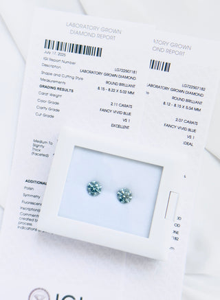 Pair of 2.00cts Round-cut Vivid Blue Lab Grown Diamonds