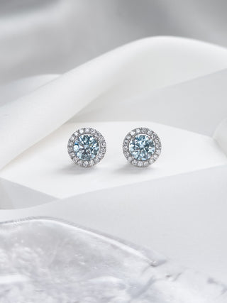 1.00ct Blue Round Diamond Earrings with Jacket