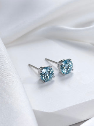 1.00ct Blue Round Diamond Earrings with Jacket