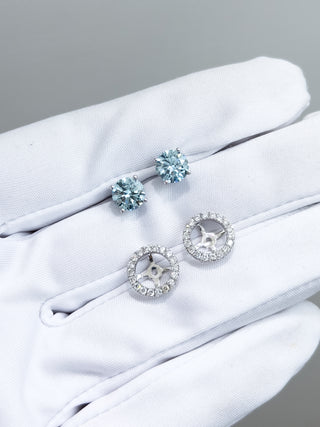 1.00ct Blue Round Diamond Earrings with Jacket