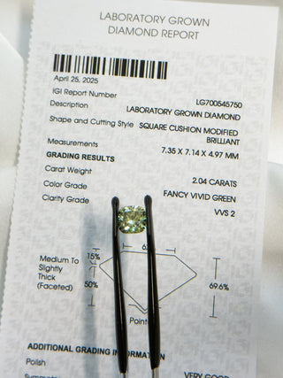 2.04cts Cushion-cut Vivid Green Lab Grown Diamond