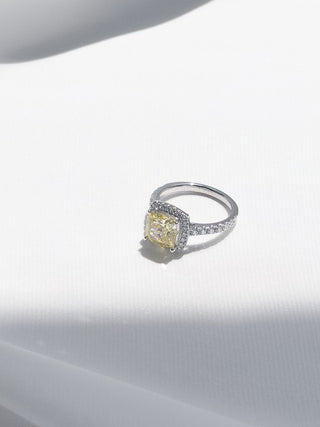2.83cts Yellow Cushion Diamond Halo Pavé Ring