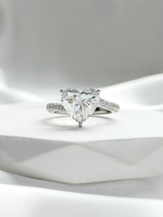 3.08cts Heart Solitaire Pave Ring