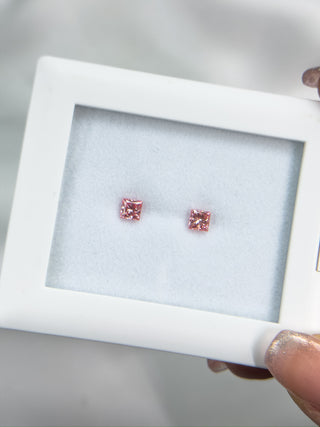 Pair of 0.50cts Princess-cut Vivid Pink Lab Ground Diamonds