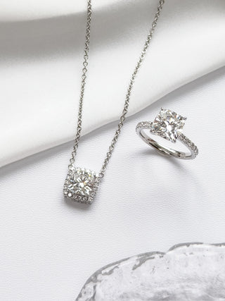 2.07cts Halo Cushion Diamond Necklace