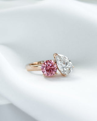 Toi et Moi 1.50cts Pear & 1.00cts Pink Diamond Ring