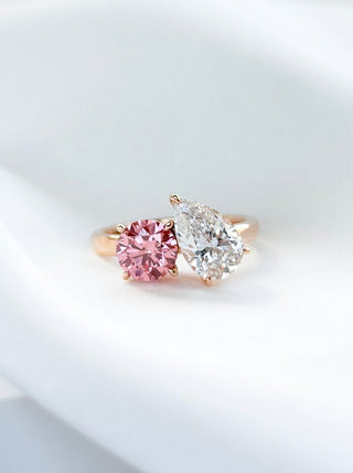 Toi et Moi 1.50cts Pear & 1.00cts Pink Diamond Ring
