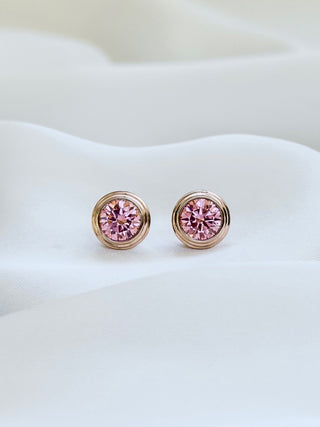 Bezel Pink Diamond Earrings