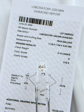 Pair of 2.14cts Pear-cut Lab Grown Diamonds