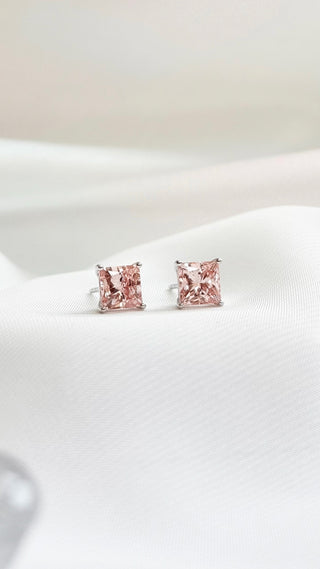 Solitaire Pink Princess Diamond Earrings