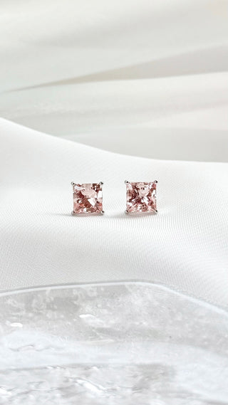 Solitaire Pink Princess Diamond Earrings