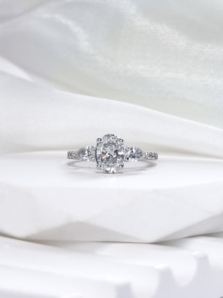 1.00ct Oval 3 Stones Pave Ring