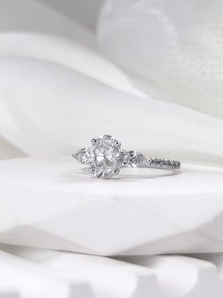 1.00ct Oval 3 Stones Pave Ring
