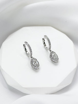 0.33ct Oval Diamond Halo Drop Huggie Earrings