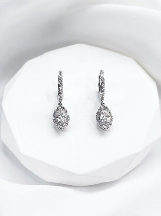 0.33ct Oval Diamond Halo Drop Huggie Earrings