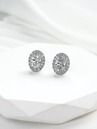 1.82ct Oval Diamond Halo Stud Earrings