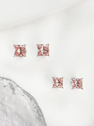 Solitaire Pink Princess Diamond Earrings