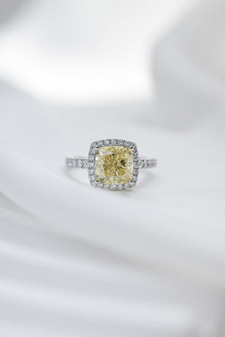 2.83cts Yellow Cushion Diamond Halo Pavé Ring